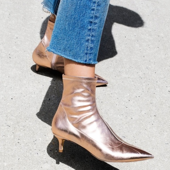 Free People Shoes - Free People Gold Kitten Heel Booties (size 36)
